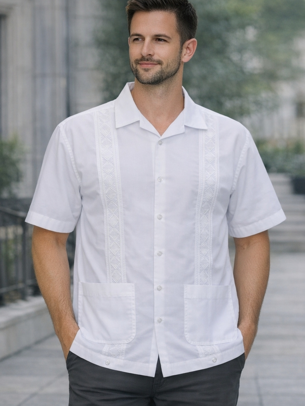 GJL Mexican Cotton Guayabera Shirt Mens Size 2XL Cultural Vaca Embroidery NWOT